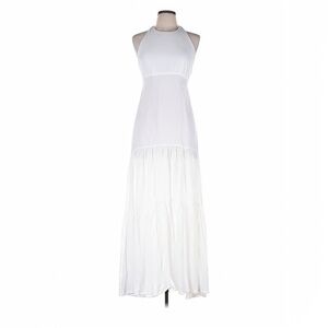 L’AGENCE White Halter Maxi Dress Size 4 | Cupro Cotton Blend | Elegant Racerback